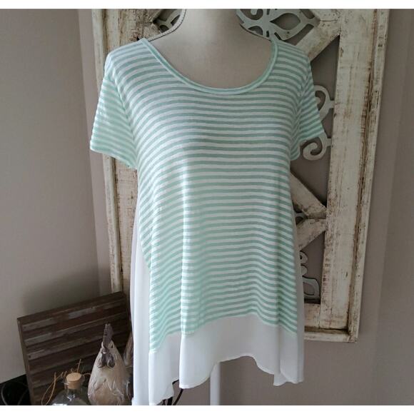 Francesca's Collections Women's Short Sleeve Sheer Ruffle Hem Tunic Top Green - Picture 1 of 11